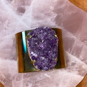 Genuine Amethyst geode cuff bracelet in gold